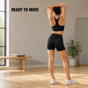 Conjunto Deportivo de 2 Piezas para Mujer, Sujetador Deportivo Racerback, Pantalones Cortos de Cintura Alta, Color Negro Sólido, Sin Costuras, Elástico en 4 Direcciones, Conjuntos de Yoga - Product Image 5