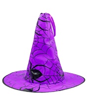Topi Penyihir Halloween dengan Pola Jaring Laba-laba, Hiasan Perunggu dan LED Bercahaya