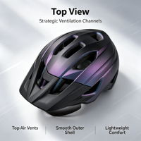 Casque de VTT CE EN1078 pour adulte, violet et noir, léger, ventilé, visière détachable, feu arrière LED, pour le cyclisme urbain