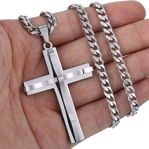 Trendy Simple Women Gold Silver collana con croce nera collana con preghiera maschile gioielli religiosi coppia collana con ciondolo croce - Product Image 3