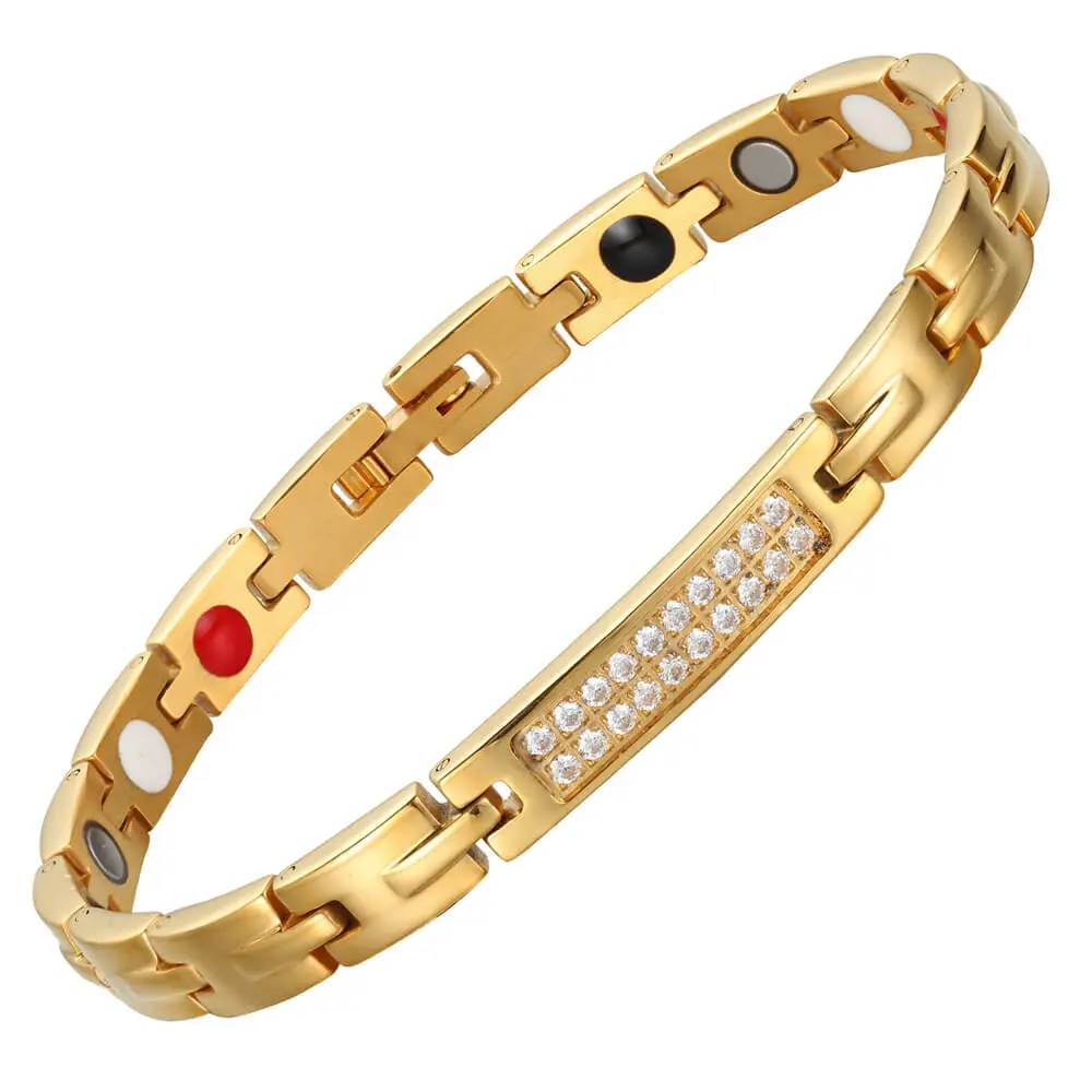 Pulsera de titanio para mujer, joyería biomagnética, chapado en oro de 18K, piedras de titanio, brazaletes de energía