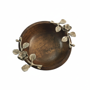 Bols rustiques en bois pour salade et fruits secs Ustensiles de cuisine écologiques pour servir avec poignées en métal - Product Image 1