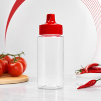 Bouteille souple en plastique transparent de qualité alimentaire personnalisée en gros avec bouchon distributeur rouge pour Ketchup, Sauce Pimentée, Vinaigrette, Sirop