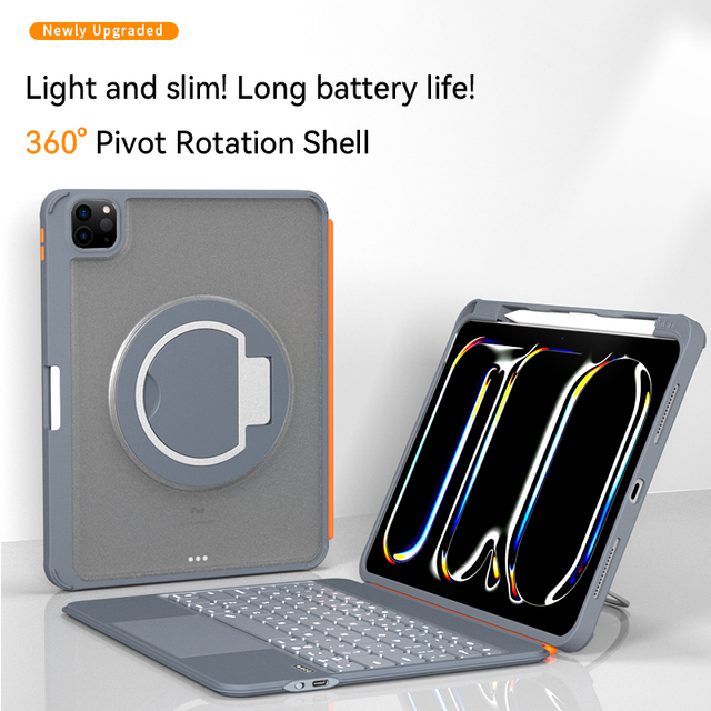 New Ultra Slim 360 Rotating for 5.3 Wireless Keyboard Case for iPad Pro 11 1st Gen 2018 with 7-Color Backlit & Trackpad