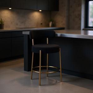 Tabouret de bar moderne Woker Furniture, hauteur d'assise 26 pouces, pieds en métal laiton brossé, dossier bas - Product Image 2