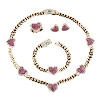 Ensemble de bijoux en laiton plaqué or 14K avec zircon, comprenant collier chaîne cubaine, bracelet, boucles d'oreilles et bagues pour femme