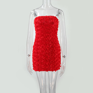 Vestido Mini Ajustado sin Tirantes para Mujer, con Apliques de Rosas 3D, Textura Floral Romántica, para Fiestas, Bodas y Clubes - Product Image 6