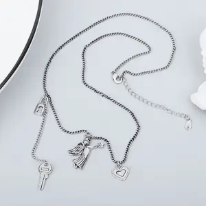 Retro Design Love Angel Key Lock Ladies Necklace Jewelry Promotion Women New Year Gift No Fade Chain