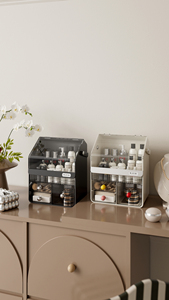 Organisateur <span class=keywords><strong>de</strong></span> maquillage moderne en <span class=keywords><strong>plastique</strong></span>, best-seller, <span class=keywords><strong>avec</strong></span> <span class=keywords><strong>couvercle</strong></span> à charnière et tiroirs pour un rangement accessible sur la coiffeuse <span class=keywords><strong>de</strong></span> chambre. - Product Image 2