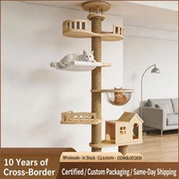 Arbre à chat tout-en-un avec poteau d'escalade, lit, jouets, griffoir en sisal, grande plateforme de saut en bois massif, planche multicouche 235-285cm