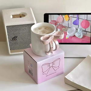 Cốc gốm mạ trái tim cô gái giá trị cao của cô gái ba chiều Ins Bowknot cup với <span class=keywords><strong>Mug</strong></span> - Product Image 1