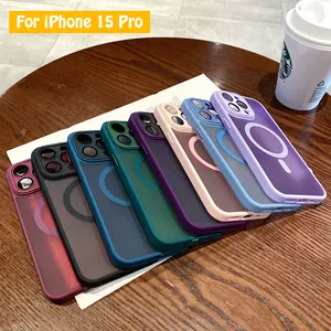 For IPhone 14 Pro Max Luxury Magnetic Soft Frame Matte Phone Case For IPhone 11 12 13 Pro Max 14 15 Plus Lens Protective Cover