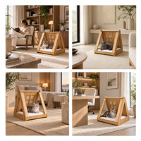 Nichoir en bois pour chat et chien, tente pour animaux de compagnie, petite et moyenne taille, montage facile, coussin lavable, respirant, creux, naturel, durable, pour intérieur et patio