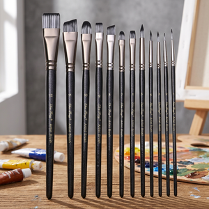 ZHUTING HB122 Professional 12-Piece Filbert <b>Brush</b> Set Wood Handle Synthetic Nylon Watercolor Oil Acrylic <b>Nail</b> Art Face/ Body - Product Image 4