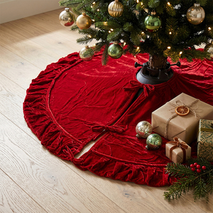 58in/150cm Deep Red Velvet Ruffle Christmas Tree Skirt Decoration De Noel Luxury Holiday Home <b>Xmas</b> Decor Accessory - Product Image 1