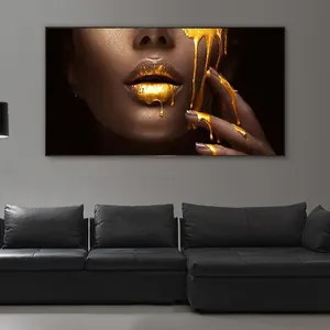 Hot Selling Golden Lip Art Poster Print Crystal Porselein Painting Afrikaanse Kunst Schilderij En Muurkunst Huisdecoratie