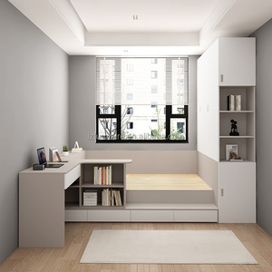 Low Cost Small Apartment Bedroom Furniture Wooden Tatami Bed with Storage Desk Open Shelves & Built-in Wardrobe for Compact Room - Product Image 4
