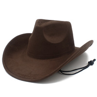 Nouvel Arrivage Chapeau de Cowboy Western en Daim Couleur Unie, Chapeau de Cowboy Vintage à Large Bord avec Sangle Mentonnière pour Hommes et Femmes pour Fête