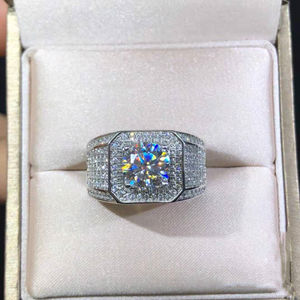 Perhiasan perak asli kustom cincin pernikahan pertunangan pria Moissanite dapat disesuaikan perak murni S925 berlapis Rhodium - Product Image 2