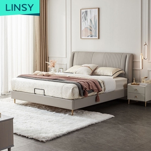 เฟอร์นิเจอร์ห้องนอน LINSY เตียงหนังสไตล์โมเดิร์นหรูหราสำหรับบ้านและโรงแรม รุ่น R812 - Product Image 2