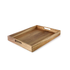 Vassoio da portata rettangolare in legno con manici per buffet, servizio in camera, cucina e conservazione - Product Image 1