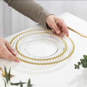 Đám cưới tổ Dạ tiệc trang trí Glass tấm Vàng Trong Suốt gọng beaded trái cây tấm sạc tấm - Product Image 6