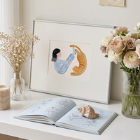 Peinture décorative moderne inspirée d'Instagram de style coréen pour chaton, cadre argenté, art mural pour salon, chambre à coucher, salle à manger