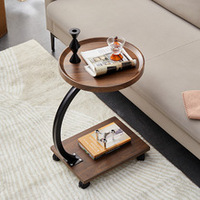 Table d'appoint de balcon mobile, table d'appoint de canapé, table d'angle, table d'appoint simple en métal et bois, table d'appoint de canapé avec roulettes