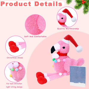 Pompon Décoration Festival Cadeaux Portant Chapeau <span class=keywords><strong>De</strong></span> Père Noël Écharpe Rouge et <span class=keywords><strong>Chaussettes</strong></span> Mignonnes Animal En Peluche Jouet En Peluche Flamant Rose Noël - Product Image 2