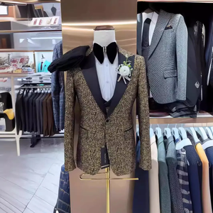 Abito da <span class=keywords><strong>uomo</strong></span> Jacquard Set 3 pezzi da sposa sposo smoking Blazer formale abito aderente abito elegante da <span class=keywords><strong>uomo</strong></span> <span class=keywords><strong>abbigliamento</strong></span> <span class=keywords><strong>uomo</strong></span> - Product Image 1