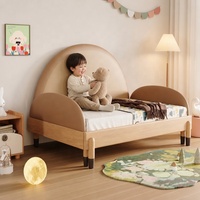 Canapé-lit convertible moderne et sécurisé pour enfants, dossier rembourré en cuir beige, côtés arrondis en bois massif, pour chambre d'enfant, chambre à coucher, salon