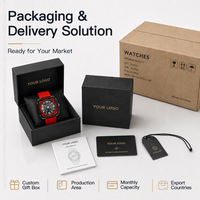 Montre à quartz pour homme d'affaires, bracelet en silicone rouge, emballage personnalisé, étiquette privée, cadeau, Relogio Masculino, montres à quartz tendance