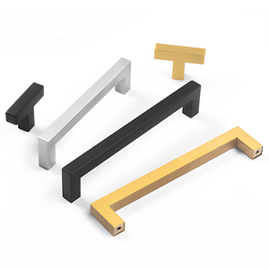 Thickened Stainless Steel Square Tube Pull Handles Light Luxury Simple Black Cabinet &amp; Wardrobe <strong>Door</strong> Pulls - Product Image 2
