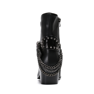 NA322 Black Winter Ankle Boots Men Rivets Cowboy Boot Men Safety <strong>Shoes</strong> Pointed Toe Dress <strong>Flats</strong> Rubber Boots Footwear - Product Image 5