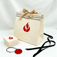 Sac de shopping en papier kraft beige crème recyclé de luxe avec votre propre logo, ruban et nœud pour emballage cadeau, impression personnalisée