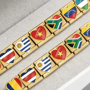 Bracelet en acier inoxydable de 9 mm avec breloque en forme de cœur, drapeau national italien, personnalisable, pour la fabrication de bijoux DIY, vente en gros - Product Image 2