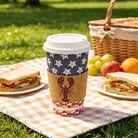 Gobelets à café jetables en papier à paroi simple de 16 oz avec couvercles et manchons, imprimé personnalisé Homard Étoilé, pour boissons chaudes à emporter, spécial fruits de mer