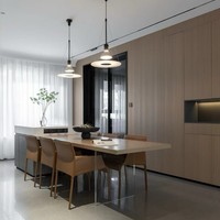 Meuble buffet moderne de luxe en noyer noir pour salon de villa, avec îlot central et tiroirs à fermeture douce
