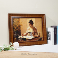 Tableau mural vintage de paysages européens et de fleurs, impression sur toile de luxe avec cadre en bois style shabby chic, idéal pour mariage et décoration intérieure.