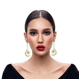 New Fashion Bohemian Trendy Wedding Pendant <b>Earrings</b> Long <b>Star</b> <b>Moon</b> Goddess Hexagonal Flower Pattern Parties Alloy Women's - Product Image 6