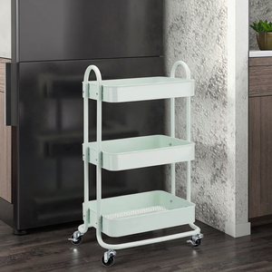 Estante de almacenamiento de 3 niveles de acero al carbono ligero verde menta, Mango en forma de U, organización del desorden doméstico, carro de almacenamiento móvil - Product Image 5