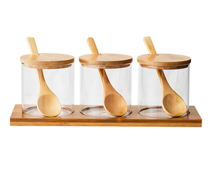 Juego de 3 Recipientes de Vidrio de Borosilicato con Cucharas Hechas a Mano, Utensilios de Cocina Multifuncionales para Condimentos - Product Image 1