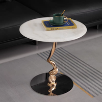 Table basse de salon moderne et luxueuse en marbre, table basse circulaire, table basse haut de gamme, base en acier inoxydable