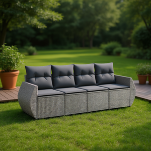 Ensemble de canapé de jardin en rotin PE gris D0100XF4QJJ, 4 places, accoudoirs réglables, mobilier d'extérieur, design contemporain - Product Image 2