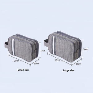 Dry Wet Separation Travel Toiletry Bag Dual Compartment Mesh Visible Pocket Vertical Slot Woven Handle Cationic Fabric Cosmetic - Product Image 2