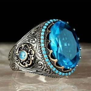 Grande Anello Rotondo Blu da Donna, Elegante Accessorio da Dito per Feste e Matrimoni, Idea Regalo - Product Image 1