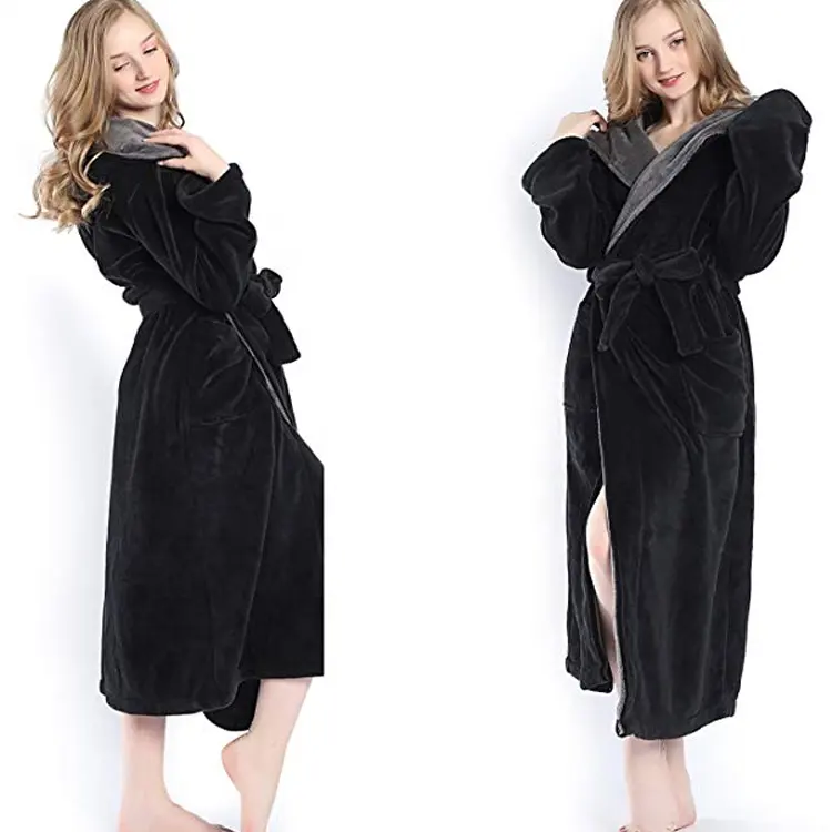 New hot sale custom fleece flannel Hotel spa band winter bath robes for women men hooded nightwear dress gowning