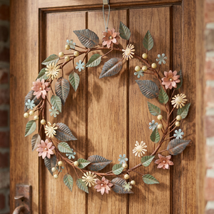 Corona Floral Metálica Rústica Hecha a Mano, Redonda, Decorativa, sin Luces, en Paquete Individual - Product Image 4