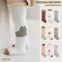 Lot de 3 paires de chaussettes montantes pour nouveau-né, printemps-automne, à bord souple, sans couture, en coton doux, chaussettes cuissardes pour bébé