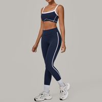 Ensemble de yoga 2 pièces pour femme : Soutien-gorge de sport et leggings taille haute rayés, blocs de couleur contrastants, coupe ajustée amincissante pour la course et le fitness